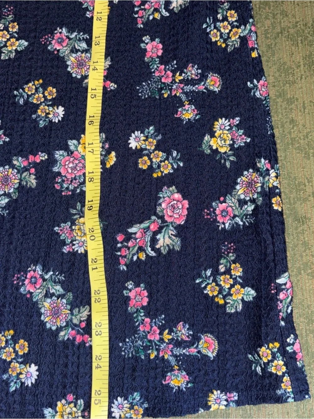 LOFT Navy Floral Smocked Top with Puff Sleeves